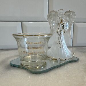 YOU MAKE THE WORLD‎ A BETTER PLACE  Glass Angels Candle Holder On Mirror
